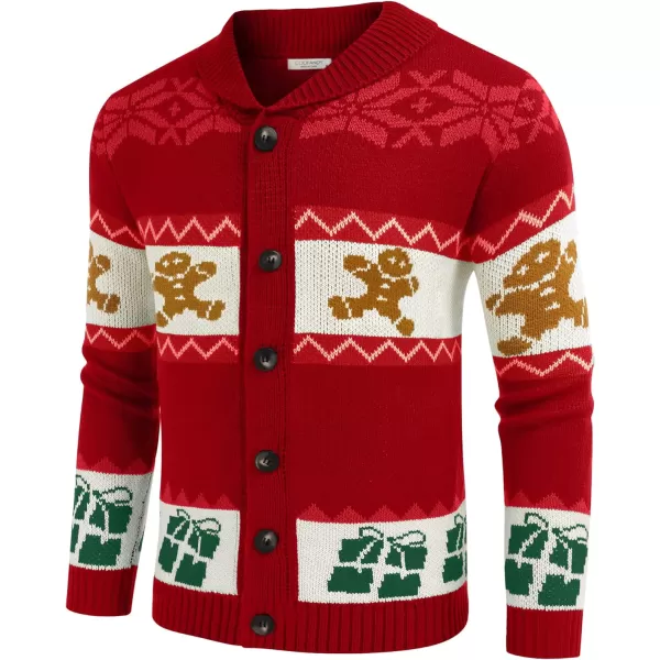COOFANDY Men's Christmas Cardigans Ugly Xmas Sweaters Reindeer Snowflake Shawl Collar Knitted Cardigan Sweater