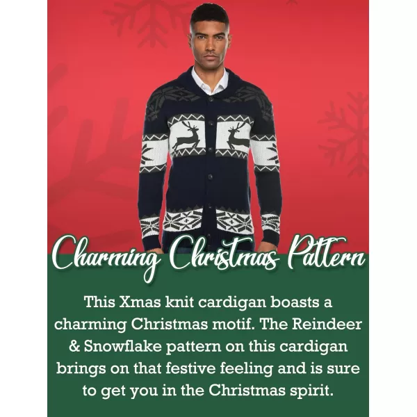 COOFANDY Men's Christmas Cardigans Ugly Xmas Sweaters Reindeer Snowflake Shawl Collar Knitted Cardigan Sweater