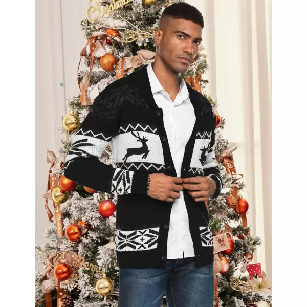 COOFANDY Men's Christmas Cardigans Ugly Xmas Sweaters Reindeer Snowflake Shawl Collar Knitted Cardigan Sweater