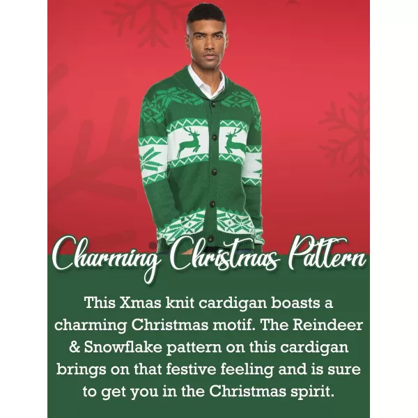 COOFANDY Men's Christmas Cardigans Ugly Xmas Sweaters Reindeer Snowflake Shawl Collar Knitted Cardigan Sweater