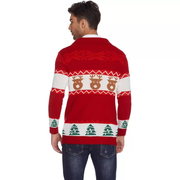 COOFANDY Men's Christmas Cardigans Ugly Xmas Sweaters Reindeer Snowflake Shawl Collar Knitted Cardigan Sweater