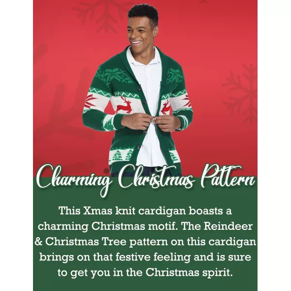 COOFANDY Men's Christmas Cardigans Ugly Xmas Sweaters Reindeer Snowflake Shawl Collar Knitted Cardigan Sweater