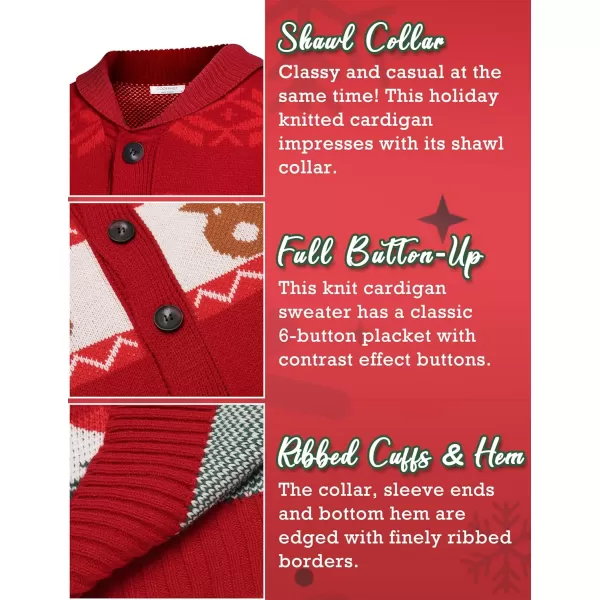 COOFANDY Men's Christmas Cardigans Ugly Xmas Sweaters Reindeer Snowflake Shawl Collar Knitted Cardigan Sweater