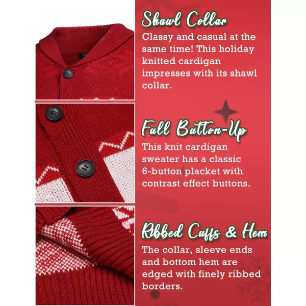 COOFANDY Men's Christmas Cardigans Ugly Xmas Sweaters Reindeer Snowflake Shawl Collar Knitted Cardigan Sweater
