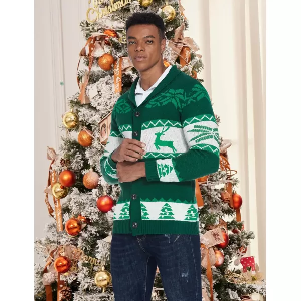 COOFANDY Men's Christmas Cardigans Ugly Xmas Sweaters Reindeer Snowflake Shawl Collar Knitted Cardigan Sweater