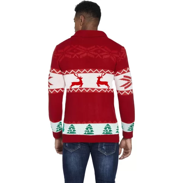 COOFANDY Men's Christmas Cardigans Ugly Xmas Sweaters Reindeer Snowflake Shawl Collar Knitted Cardigan Sweater