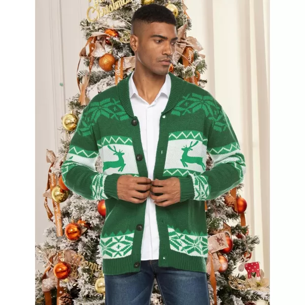 COOFANDY Men's Christmas Cardigans Ugly Xmas Sweaters Reindeer Snowflake Shawl Collar Knitted Cardigan Sweater