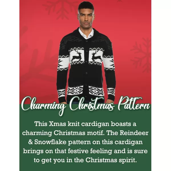 COOFANDY Men's Christmas Cardigans Ugly Xmas Sweaters Reindeer Snowflake Shawl Collar Knitted Cardigan Sweater