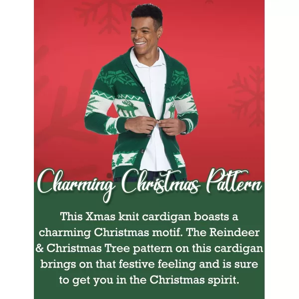 COOFANDY Men's Christmas Cardigans Ugly Xmas Sweaters Reindeer Snowflake Shawl Collar Knitted Cardigan Sweater