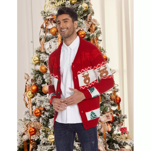 COOFANDY Men's Christmas Cardigans Ugly Xmas Sweaters Reindeer Snowflake Shawl Collar Knitted Cardigan Sweater