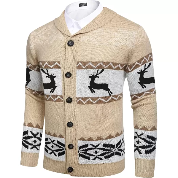 COOFANDY Men's Christmas Cardigans Ugly Xmas Sweaters Reindeer Snowflake Shawl Collar Knitted Cardigan Sweater