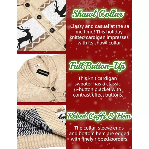 COOFANDY Men's Christmas Cardigans Ugly Xmas Sweaters Reindeer Snowflake Shawl Collar Knitted Cardigan Sweater