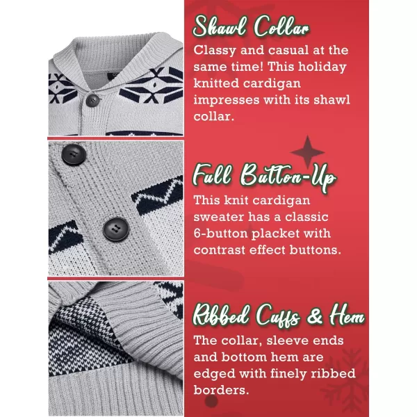 COOFANDY Men's Christmas Cardigans Ugly Xmas Sweaters Reindeer Snowflake Shawl Collar Knitted Cardigan Sweater