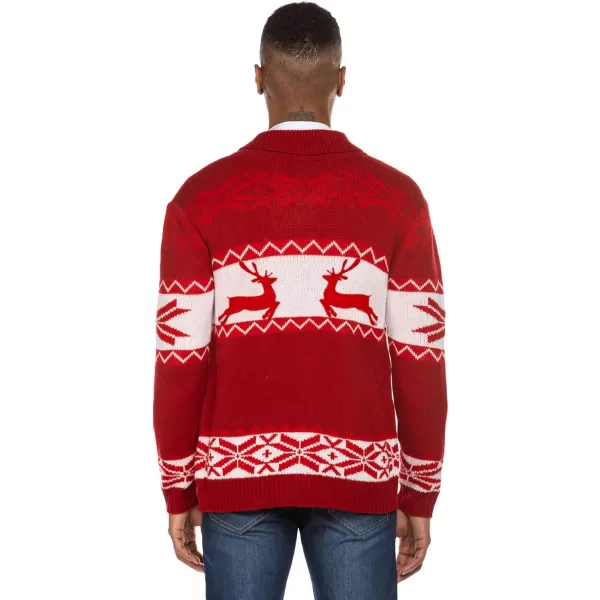 COOFANDY Men's Christmas Cardigans Ugly Xmas Sweaters Reindeer Snowflake Shawl Collar Knitted Cardigan Sweater