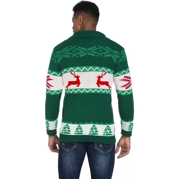 COOFANDY Men's Christmas Cardigans Ugly Xmas Sweaters Reindeer Snowflake Shawl Collar Knitted Cardigan Sweater