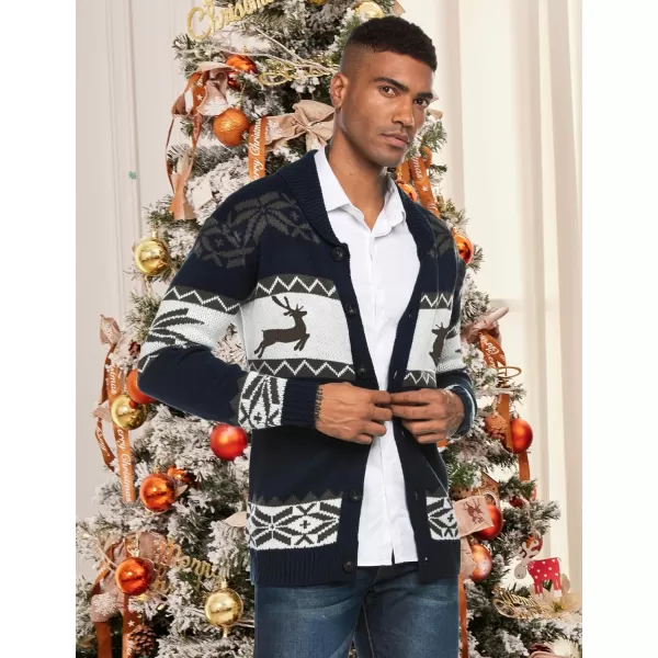 COOFANDY Men's Christmas Cardigans Ugly Xmas Sweaters Reindeer Snowflake Shawl Collar Knitted Cardigan Sweater