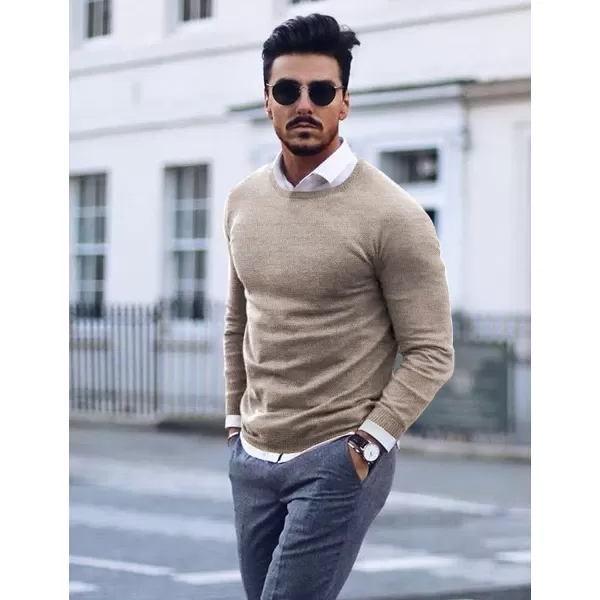 COOFANDY Men's Crew Neck Sweater Slim Fit Lightweight Sweatshirts Knitted Pullover for Casual Or Dressy Wear)