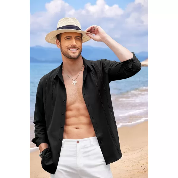 COOFANDY Mens Cuban Guayabera Shirt Casual Button Down Shirts Long Sleeve Beach Linen Shirts