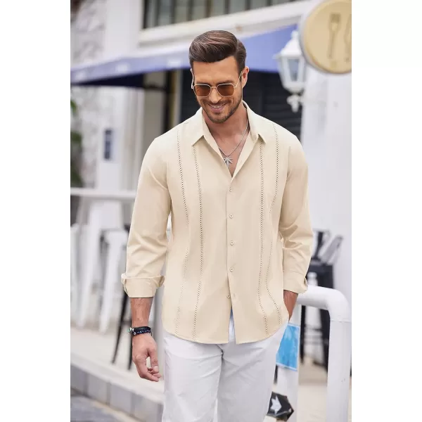 COOFANDY Mens Cuban Guayabera Shirt Casual Button Down Shirts Long Sleeve Beach Linen Shirts