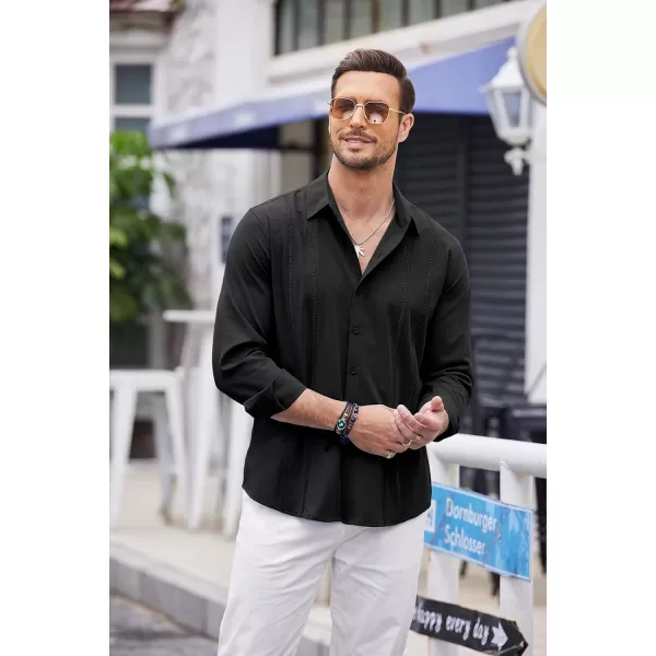 COOFANDY Mens Cuban Guayabera Shirt Casual Button Down Shirts Long Sleeve Beach Linen Shirts