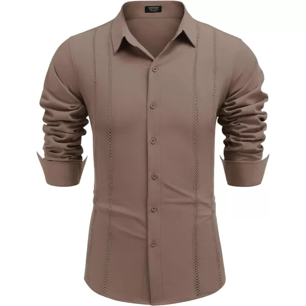 COOFANDY Mens Cuban Guayabera Shirt Casual Button Down Shirts Long Sleeve Beach Linen Shirts