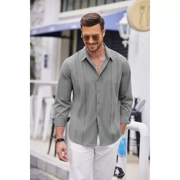COOFANDY Mens Cuban Guayabera Shirt Casual Button Down Shirts Long Sleeve Beach Linen Shirts