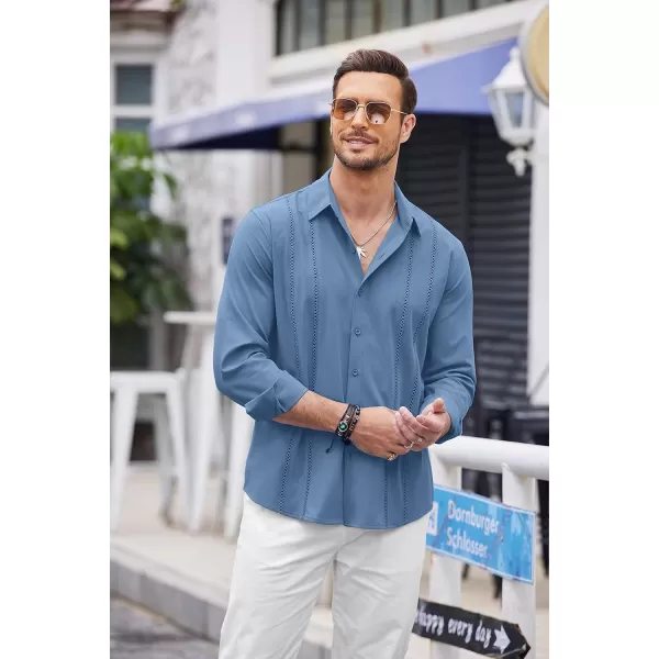 COOFANDY Mens Cuban Guayabera Shirt Casual Button Down Shirts Long Sleeve Beach Linen Shirts