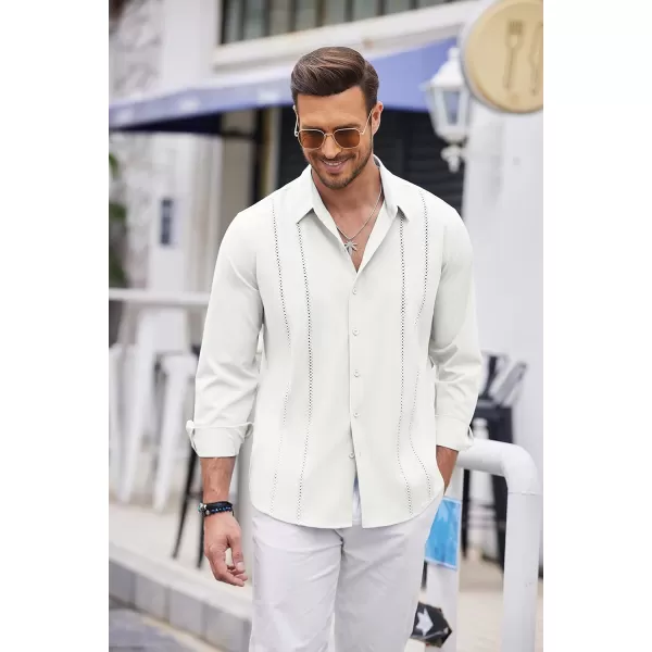 COOFANDY Mens Cuban Guayabera Shirt Casual Button Down Shirts Long Sleeve Beach Linen Shirts