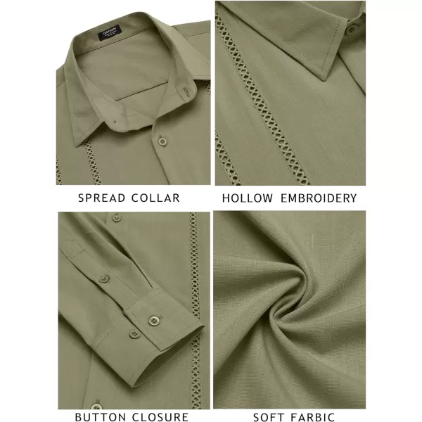 COOFANDY Mens Cuban Guayabera Shirt Casual Button Down Shirts Long Sleeve Beach Linen Shirts