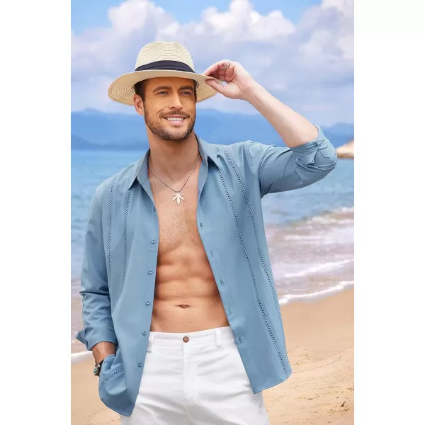 COOFANDY Mens Cuban Guayabera Shirt Casual Button Down Shirts Long Sleeve Beach Linen Shirts