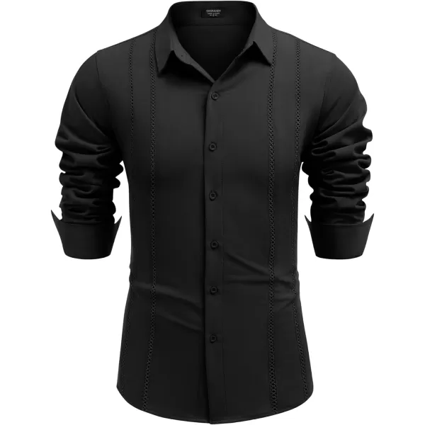 COOFANDY Mens Cuban Guayabera Shirt Casual Button Down Shirts Long Sleeve Beach Linen Shirts