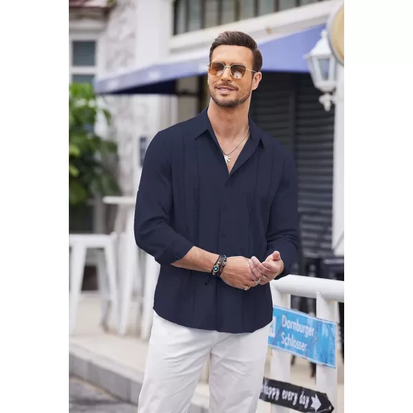 COOFANDY Mens Cuban Guayabera Shirt Casual Button Down Shirts Long Sleeve Beach Linen Shirts