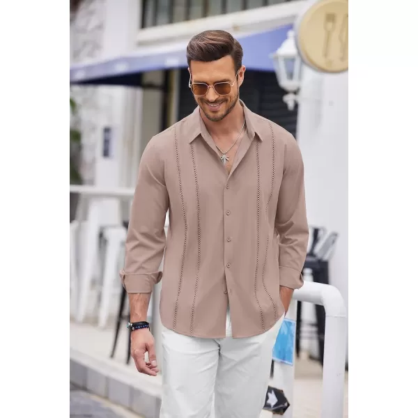 COOFANDY Mens Cuban Guayabera Shirt Casual Button Down Shirts Long Sleeve Beach Linen Shirts