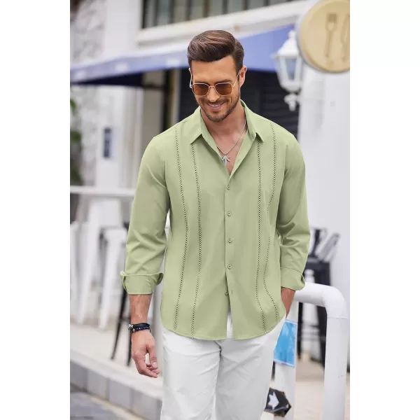 COOFANDY Mens Cuban Guayabera Shirt Casual Button Down Shirts Long Sleeve Beach Linen Shirts