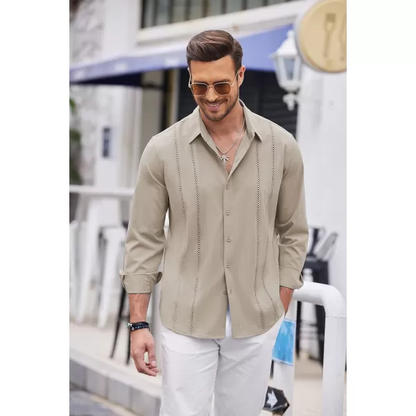 COOFANDY Mens Cuban Guayabera Shirt Casual Button Down Shirts Long Sleeve Beach Linen Shirts