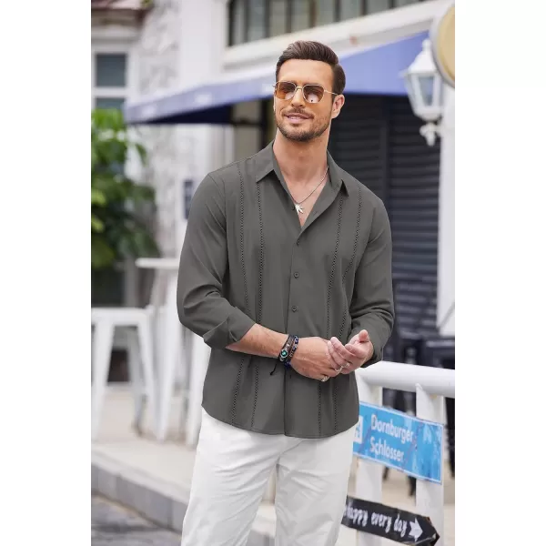 COOFANDY Mens Cuban Guayabera Shirt Casual Button Down Shirts Long Sleeve Beach Linen Shirts