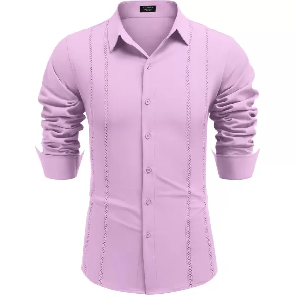 COOFANDY Mens Cuban Guayabera Shirt Casual Button Down Shirts Long Sleeve Beach Linen Shirts
