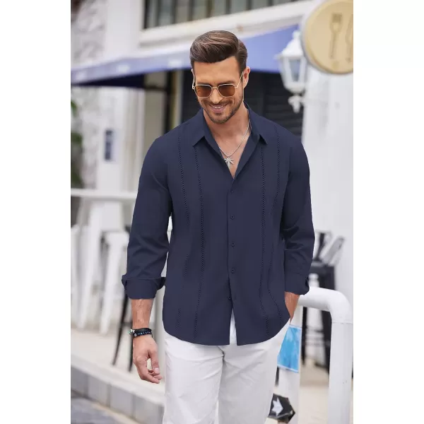 COOFANDY Mens Cuban Guayabera Shirt Casual Button Down Shirts Long Sleeve Beach Linen Shirts