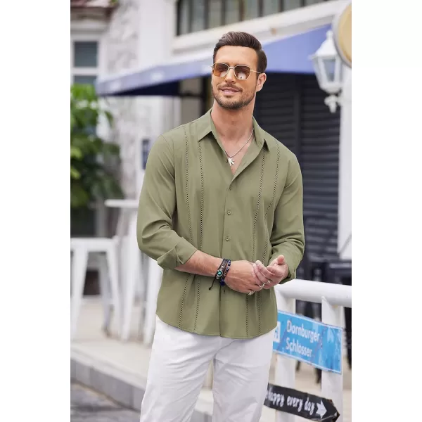 COOFANDY Mens Cuban Guayabera Shirt Casual Button Down Shirts Long Sleeve Beach Linen Shirts
