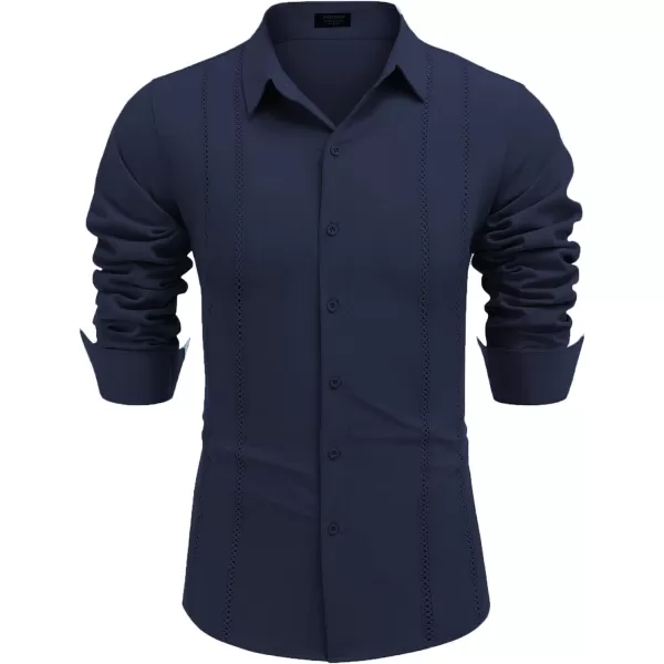 COOFANDY Mens Cuban Guayabera Shirt Casual Button Down Shirts Long Sleeve Beach Linen Shirts