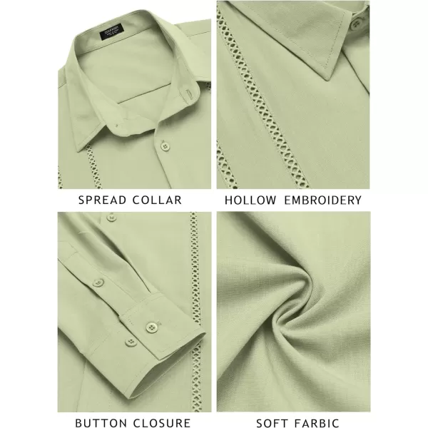COOFANDY Mens Cuban Guayabera Shirt Casual Button Down Shirts Long Sleeve Beach Linen Shirts