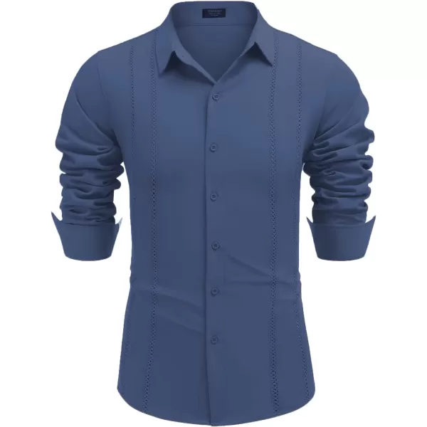 COOFANDY Mens Cuban Guayabera Shirt Casual Button Down Shirts Long Sleeve Beach Linen Shirts