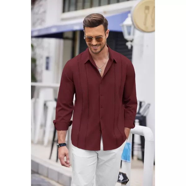 COOFANDY Mens Cuban Guayabera Shirt Casual Button Down Shirts Long Sleeve Beach Linen Shirts