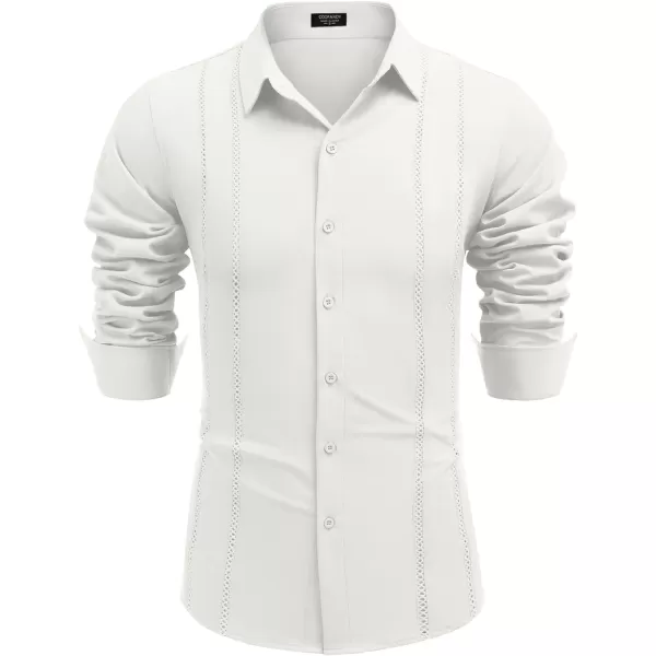 COOFANDY Mens Cuban Guayabera Shirt Casual Button Down Shirts Long Sleeve Beach Linen Shirts