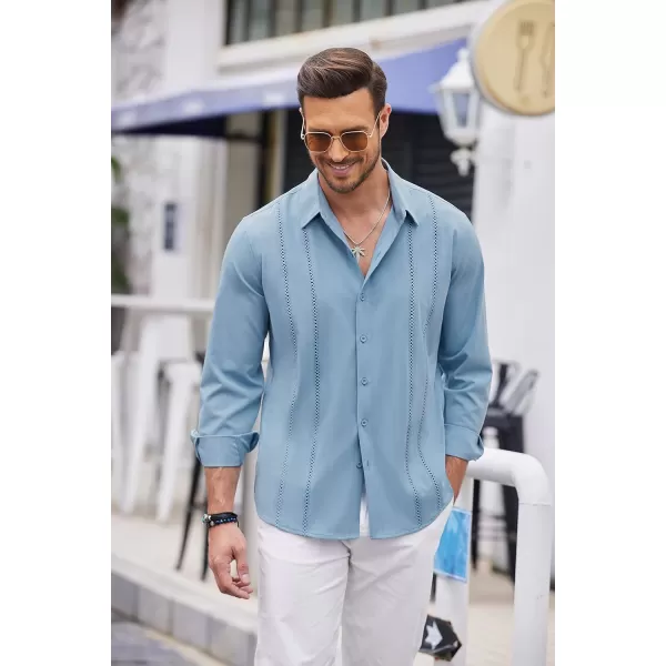 COOFANDY Mens Cuban Guayabera Shirt Casual Button Down Shirts Long Sleeve Beach Linen Shirts