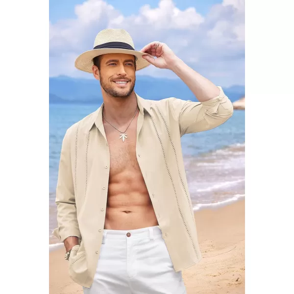 COOFANDY Mens Cuban Guayabera Shirt Casual Button Down Shirts Long Sleeve Beach Linen Shirts