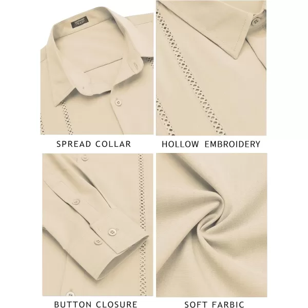 COOFANDY Mens Cuban Guayabera Shirt Casual Button Down Shirts Long Sleeve Beach Linen Shirts