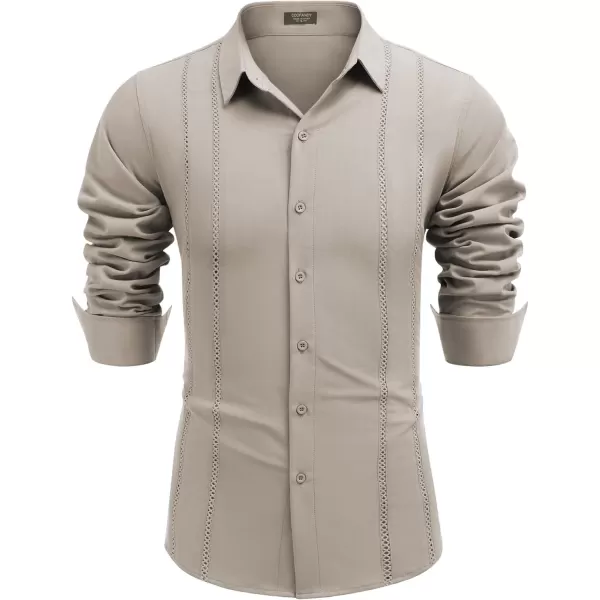 COOFANDY Mens Cuban Guayabera Shirt Casual Button Down Shirts Long Sleeve Beach Linen Shirts