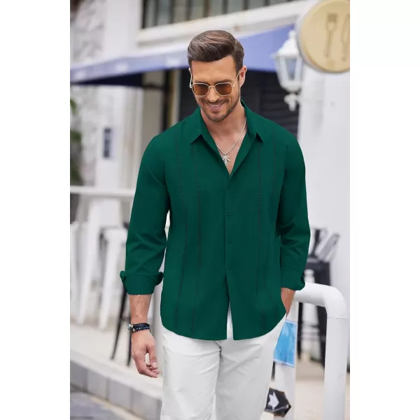 COOFANDY Mens Cuban Guayabera Shirt Casual Button Down Shirts Long Sleeve Beach Linen Shirts