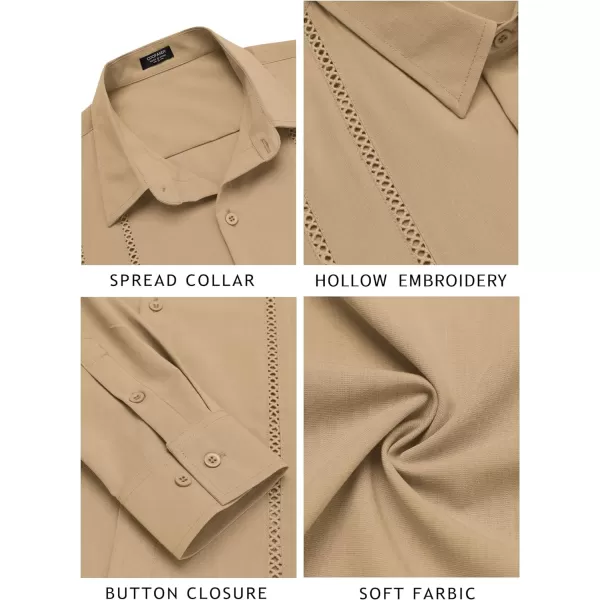 COOFANDY Mens Cuban Guayabera Shirt Casual Button Down Shirts Long Sleeve Beach Linen Shirts